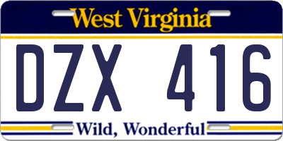 WV license plate DZX416