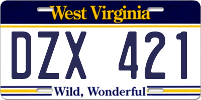 WV license plate DZX421