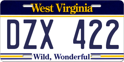 WV license plate DZX422