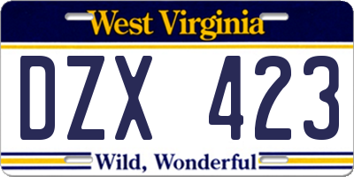 WV license plate DZX423