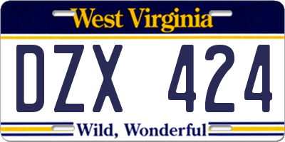 WV license plate DZX424