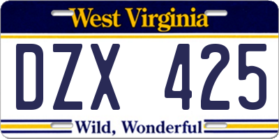 WV license plate DZX425