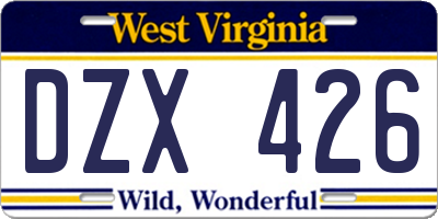 WV license plate DZX426