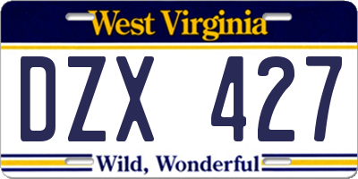 WV license plate DZX427