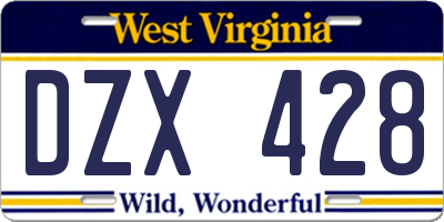 WV license plate DZX428