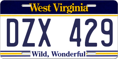 WV license plate DZX429