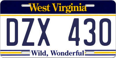 WV license plate DZX430