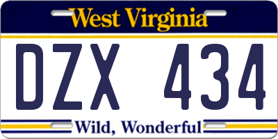 WV license plate DZX434