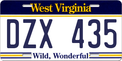 WV license plate DZX435