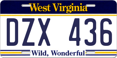 WV license plate DZX436