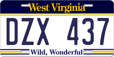 WV license plate DZX437