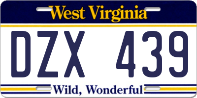 WV license plate DZX439