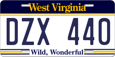 WV license plate DZX440