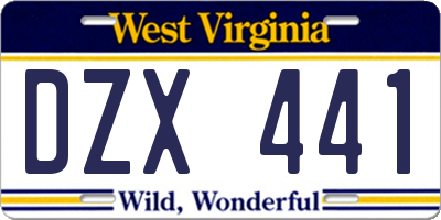 WV license plate DZX441