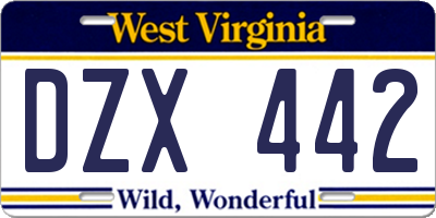 WV license plate DZX442