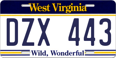 WV license plate DZX443