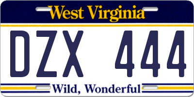 WV license plate DZX444