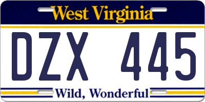 WV license plate DZX445