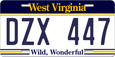 WV license plate DZX447