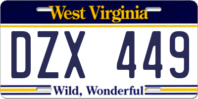 WV license plate DZX449