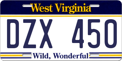 WV license plate DZX450