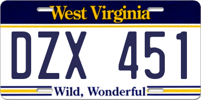 WV license plate DZX451