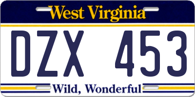 WV license plate DZX453