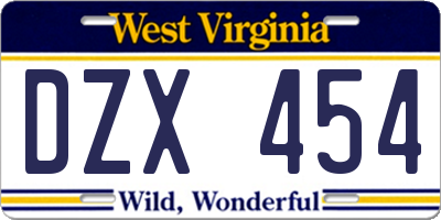 WV license plate DZX454