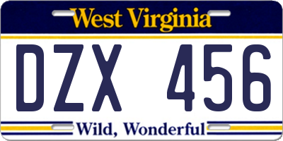 WV license plate DZX456