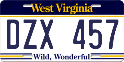 WV license plate DZX457