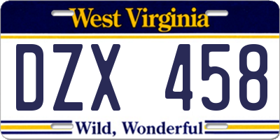 WV license plate DZX458