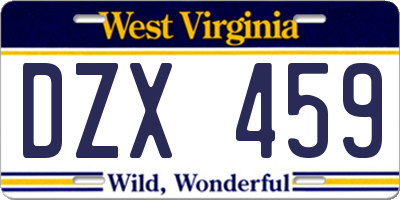 WV license plate DZX459