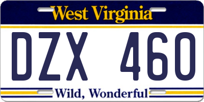 WV license plate DZX460