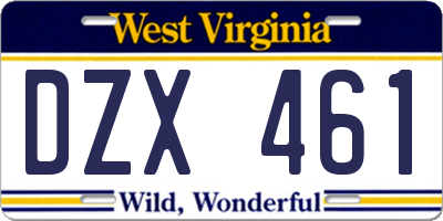 WV license plate DZX461