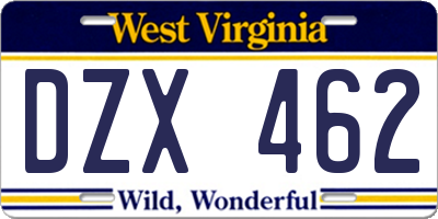 WV license plate DZX462