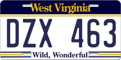 WV license plate DZX463