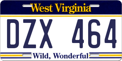 WV license plate DZX464