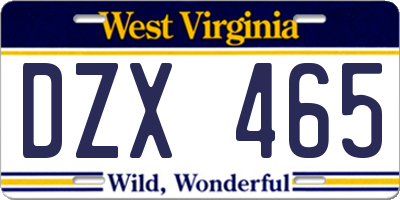 WV license plate DZX465