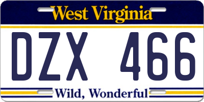 WV license plate DZX466