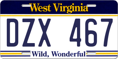 WV license plate DZX467