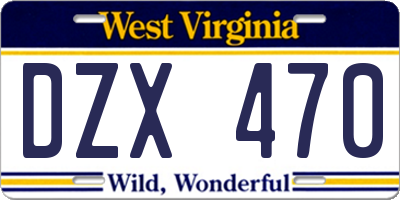WV license plate DZX470