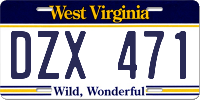 WV license plate DZX471