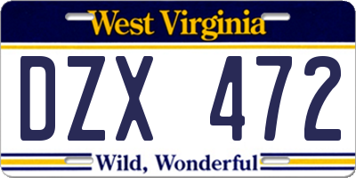 WV license plate DZX472