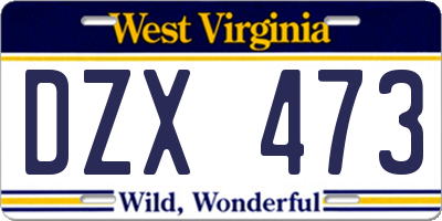 WV license plate DZX473