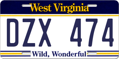 WV license plate DZX474