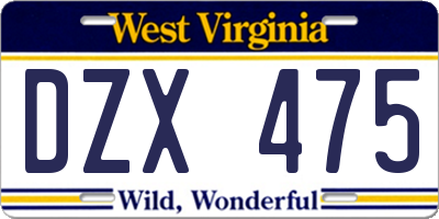 WV license plate DZX475