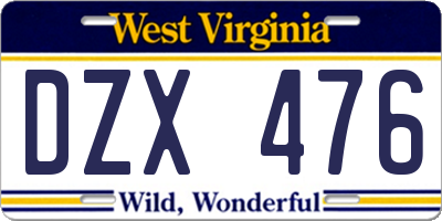 WV license plate DZX476