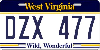 WV license plate DZX477