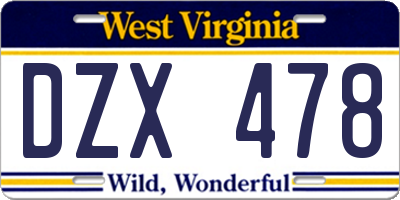 WV license plate DZX478