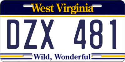 WV license plate DZX481